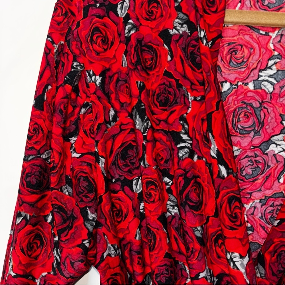 Rene Rofe Red Floral Robe Women Large Open Front - Picture 3 of 8
